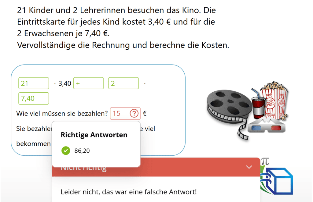 Mathe Quiz falsche Antwort