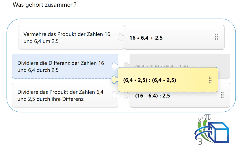 Mathe Quiz - verschiedene Aufgabenformate