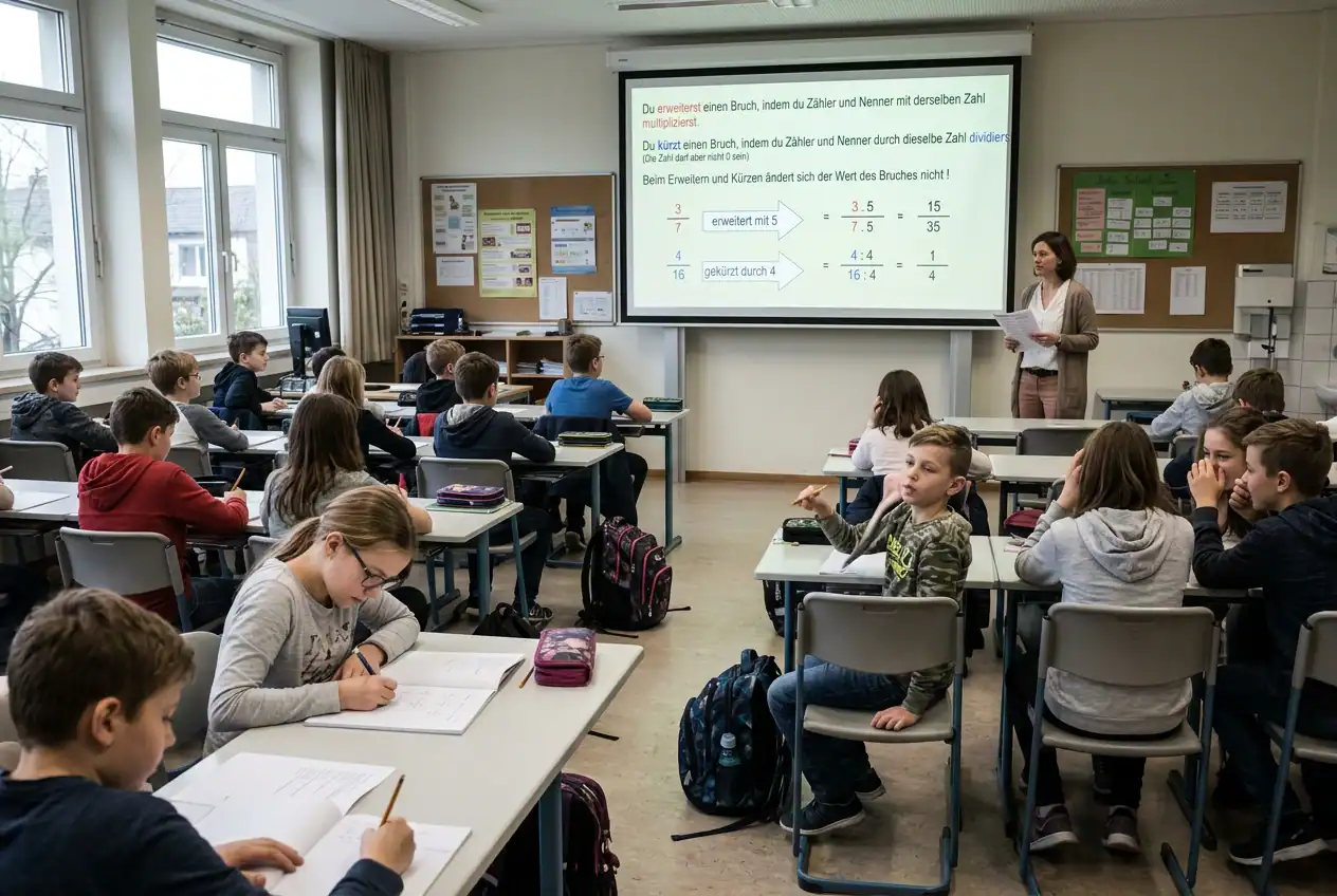 Schüler schreiben Merkstoff im Mathematikunterricht vom Beamer ab